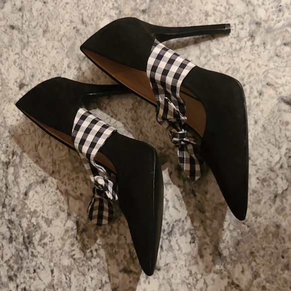 Qupid black pointy toe heels with plaid bow 8.5 - Picture 4 of 8